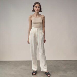 St. Agni Ivory Pleated Trousers High Waist Tailored Straight Leg Size 1 US S